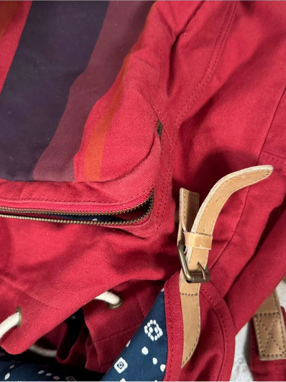 Red Canvas Stripe Drawstring Backpack